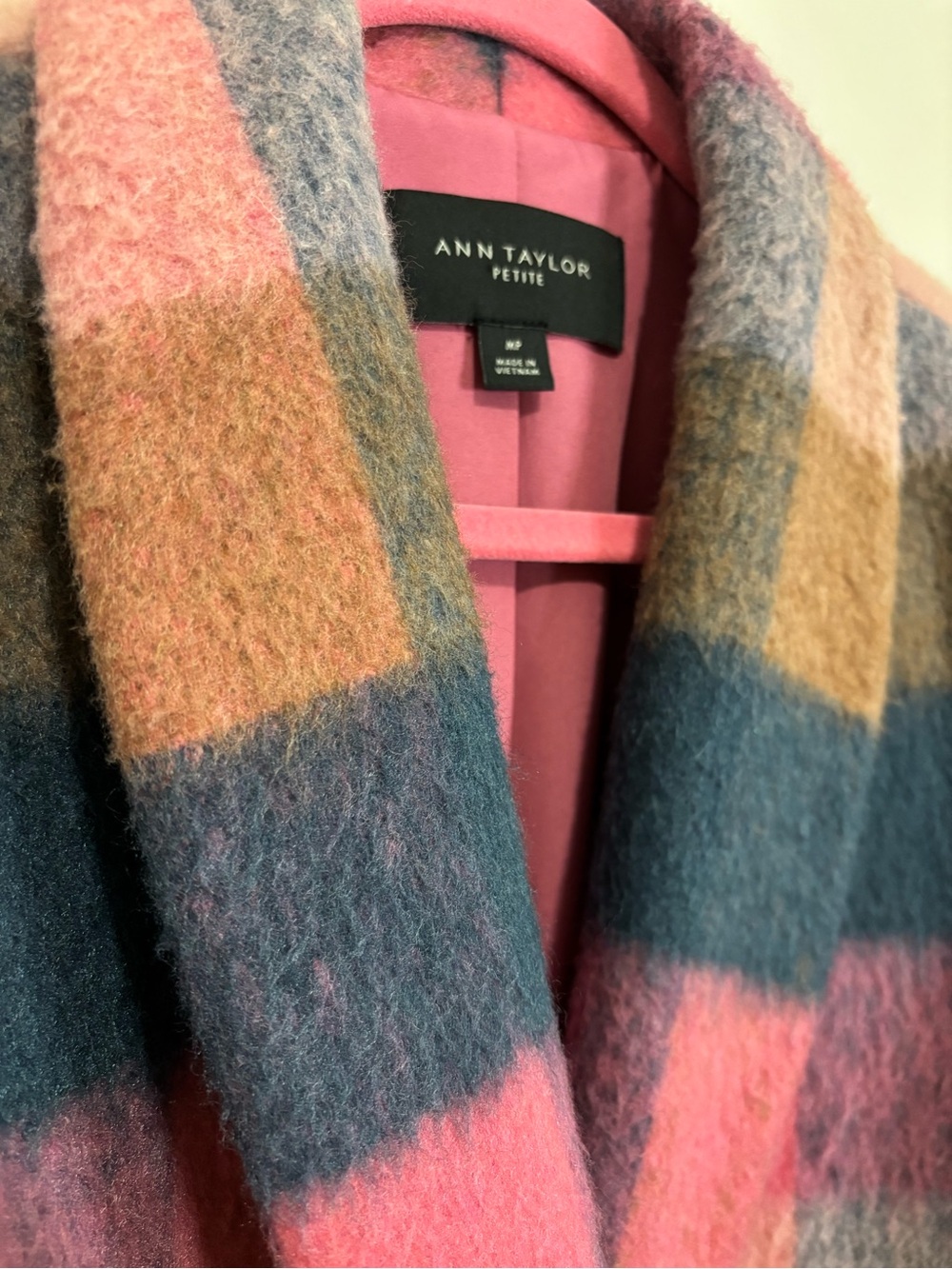 Ann Taylor Pink Navy Brown Plaid Blazer Coat - Picture 4 of 5